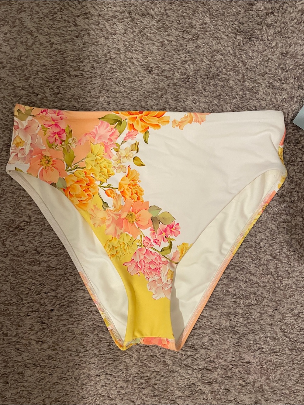 ANTONIO MELANI White High-Waist Bikini Bottoms Yellow & Pink Floral small nwt